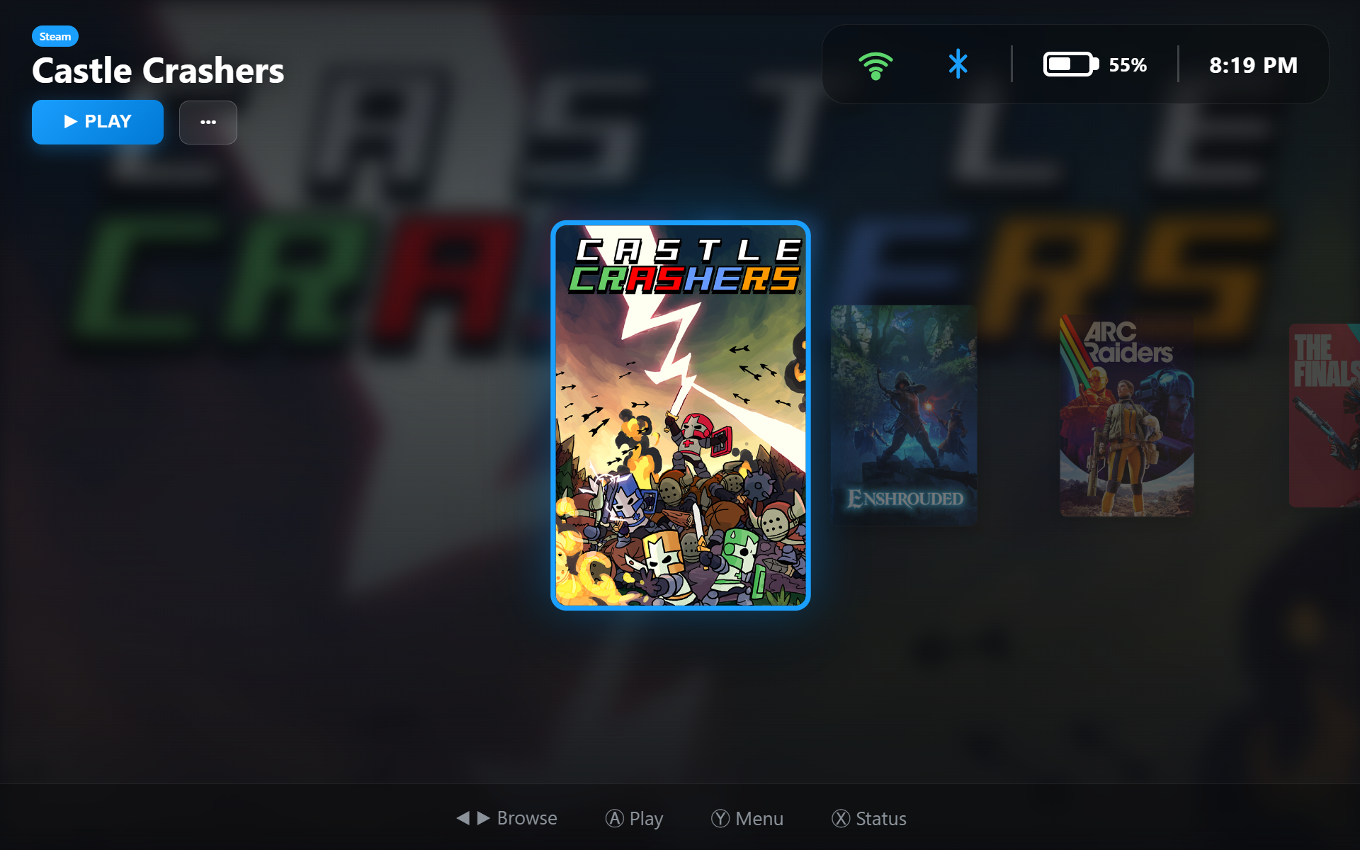 Claw Deck home screen with featured game carousel