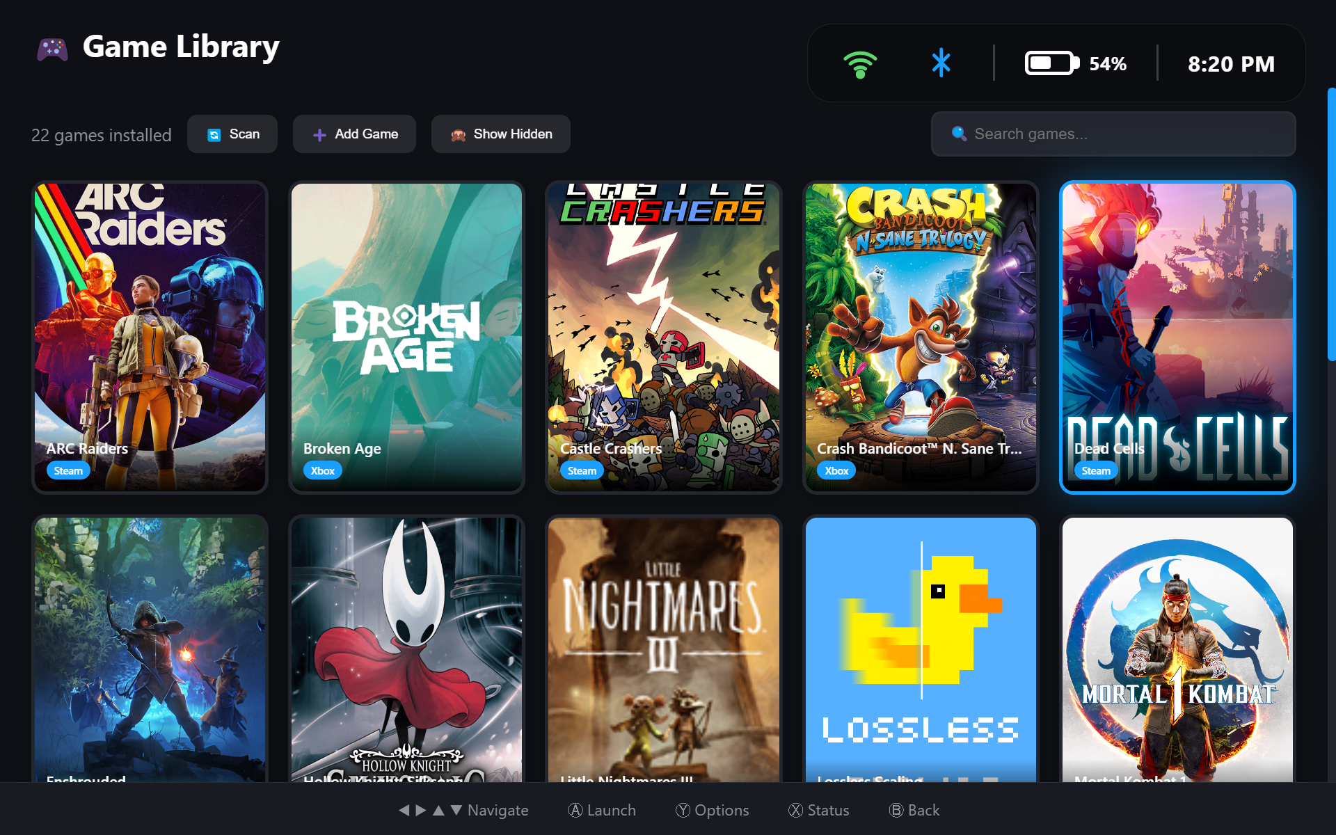 Claw Deck game library view